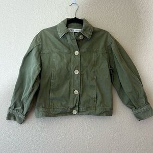 Zara olive green 100% cotton denim jacket size XS